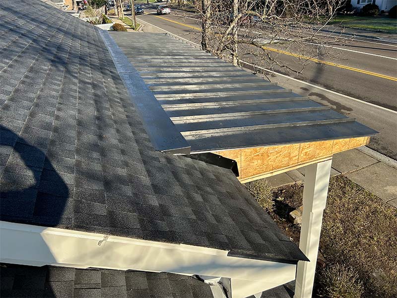 Custom roof installation extension tied into existing roof