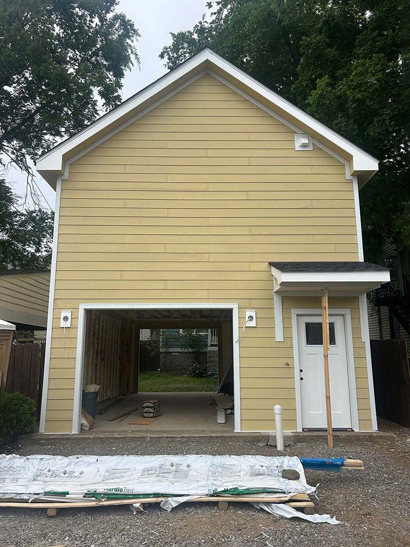 The Kollinger Project - After Image of garage with Siding installed but not yet painted in the Nations Neighborhood Northwest Nashville